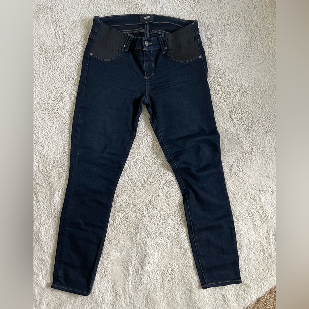 Paige Side Panel Verdugo Ankle Maternity Jeans - Dark Wash